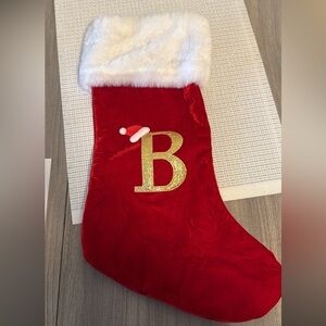 Red Christmas Stocking with Gold Letter B
